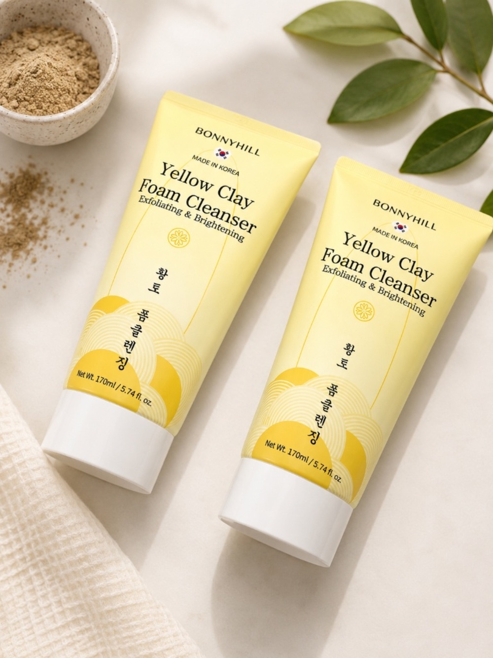 BONNYHILL Yellow Clay Foam Cleanser 2 Pack 5.74oz Korean Brightening Face Wash